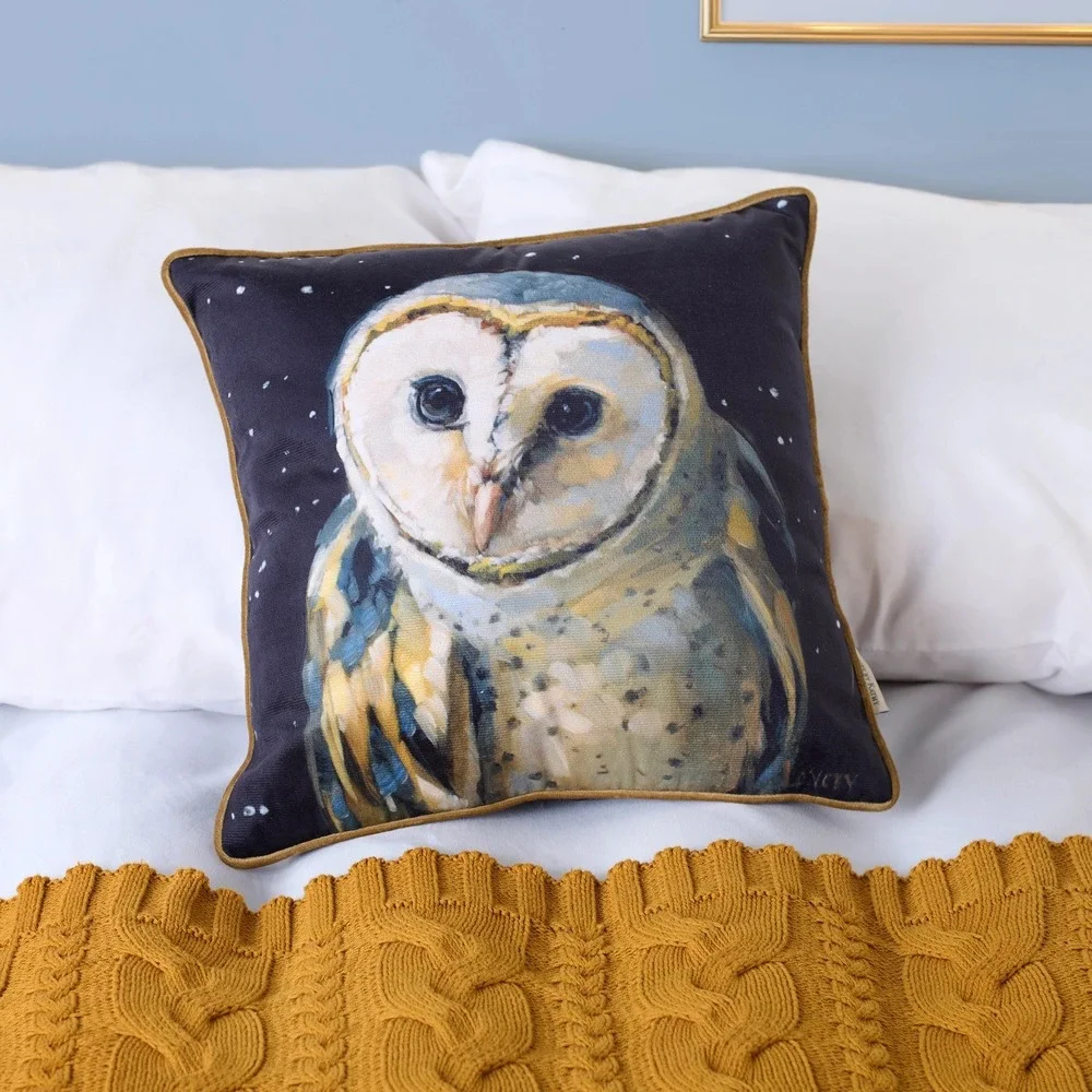 New Unused Barn Owl Velvet Throw Pillow Dark Academia Decor Library Dark Cottage